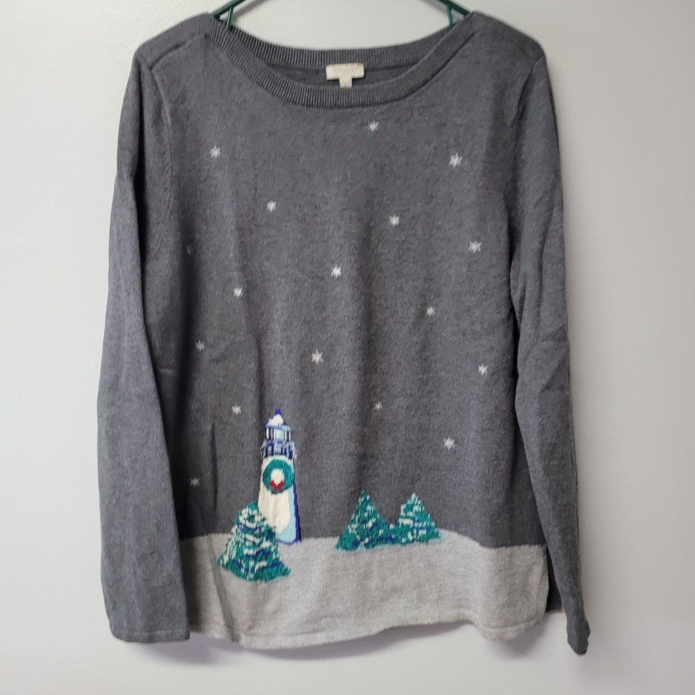 Talbots Womens Gray Winter Lighthouse Snowflake Knit‎ Sweater Large 07/16